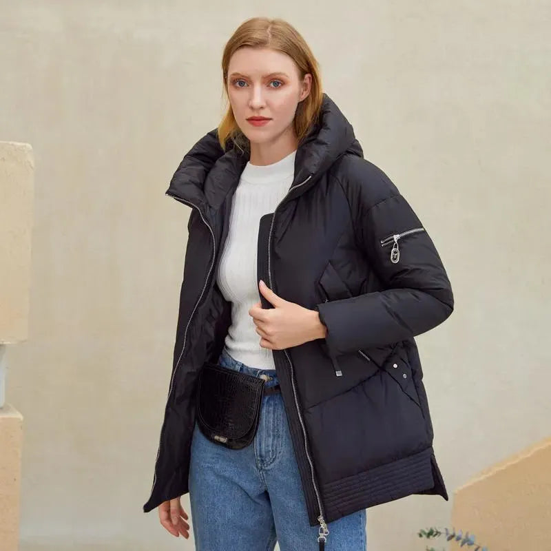 Casual hooded women winter coat parka Zipper pocket padded jacket coat - Femstylo