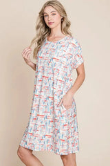 BOMBOM Printed Tee Dress - Casual Short Sleeve | Femstylo