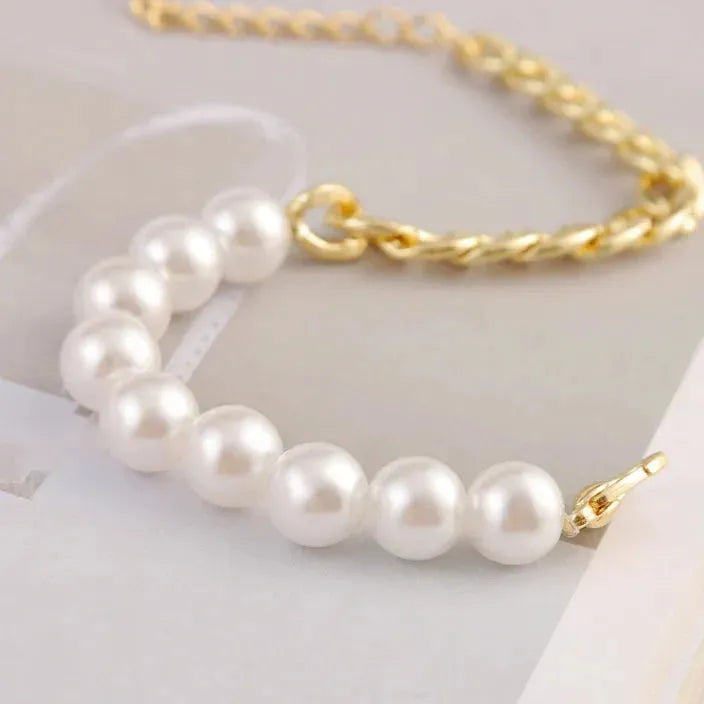 Womens Pearl Beaded Bracelet with Half Chain - Femstylo