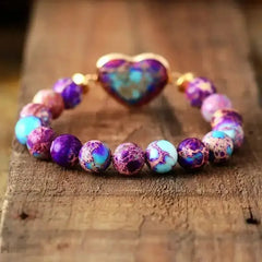 Imperial Jasper Bracelet – Purple Heart Charm – Healing Stone Jewelry